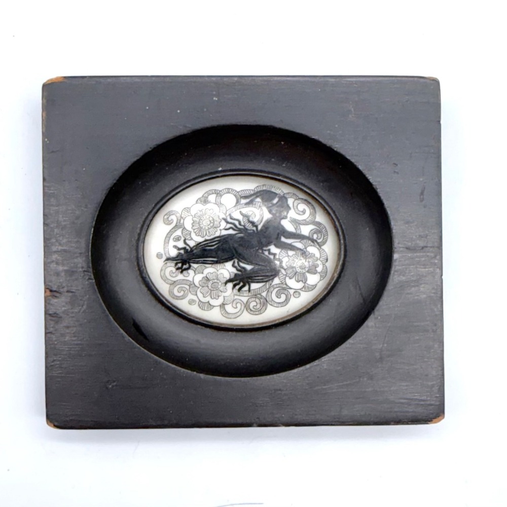 Mythical Fairy Silhouette Art Oval Framed Pen Ink Floral Sprite Genie Porcelain